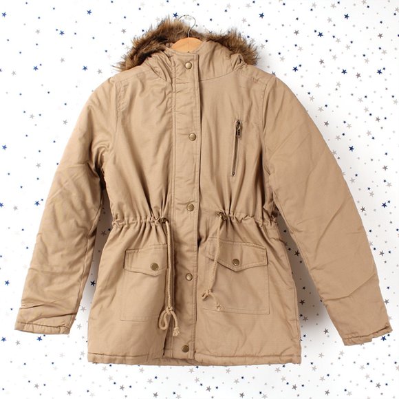 Khaki Faux Fur Hooded Utility Parka Jacket - Picture 7 of 8